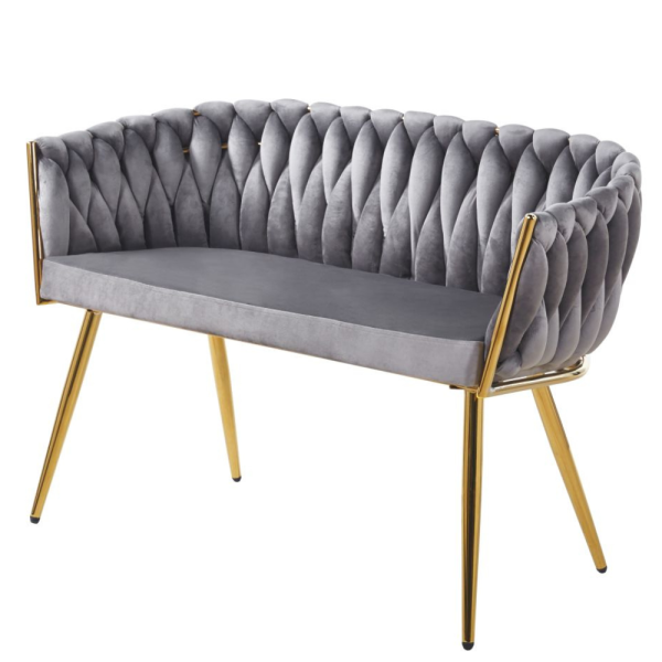 ELEGANCKA SOFA DO SALONU LUB GABINETU ROSE SZARY VELVET ZŁOTE METALOWE NOGI - PÓŁPROFIL